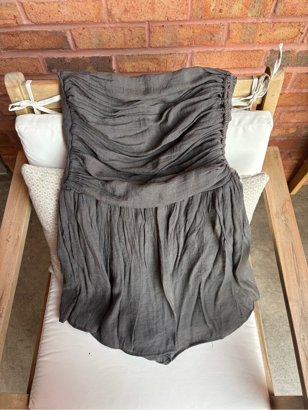 Women’s Strapless Grey Gathered Gauzey Romper